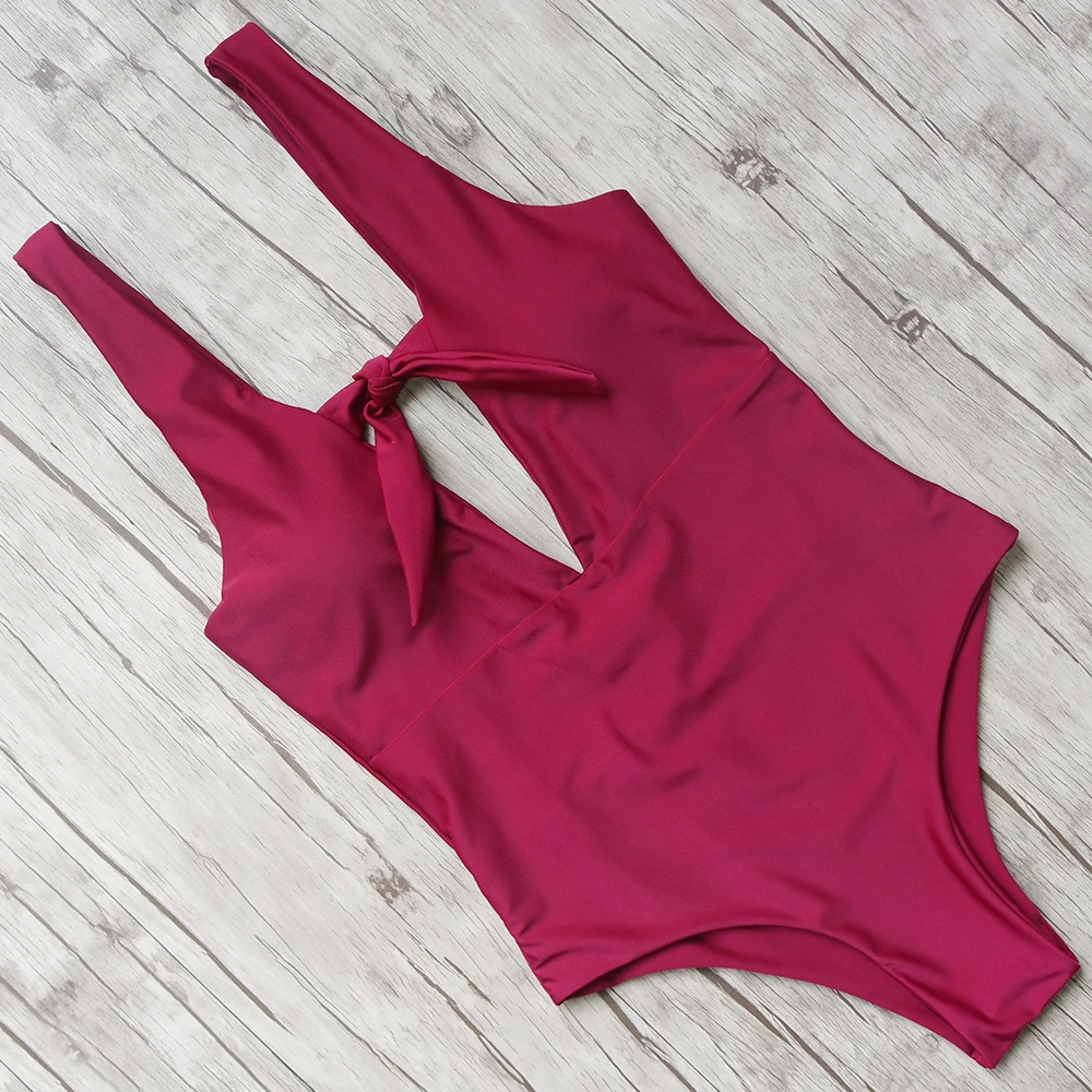 

Sexy Swimsuit Women V Neck One Pieces Swimwear Solid Monokini Push Up Bathing Suit Female Padded Swimming Suit Halter Bodysuit