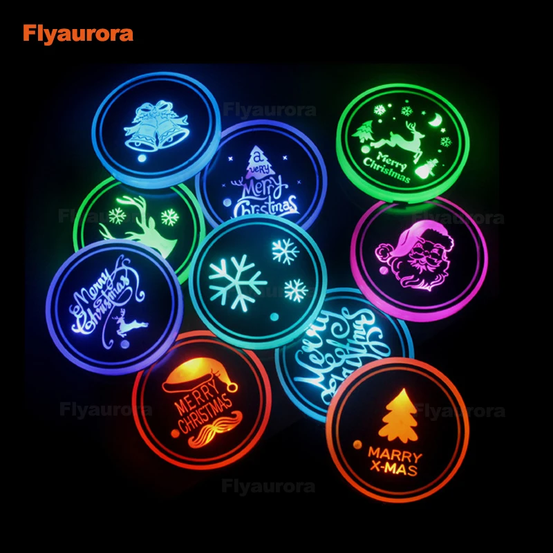

Christmas car interior LED atmosphere lamp flexible cup coaster mat 7 Colors Car Logo LED for VW Ford BMW Toyota universal lamp