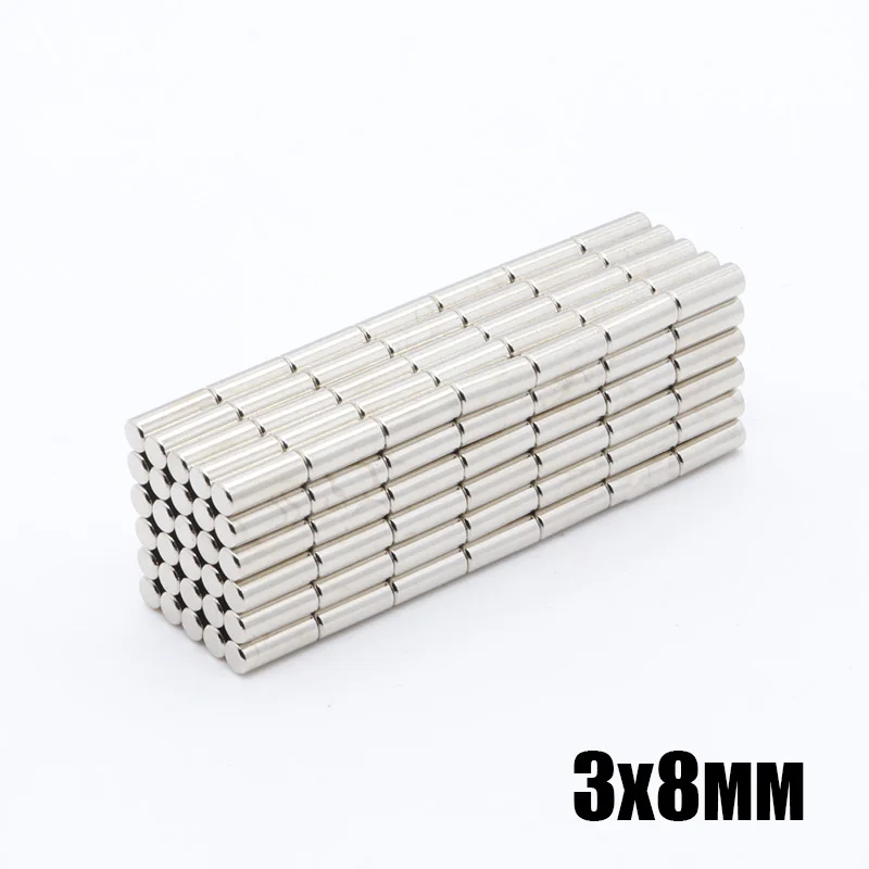 

500pcs 3x8 mm Neodymium magnet 3*8 mm Rare Earth small Strong Round permanent 3*4mm fridge Electromagnet NdFeB nickle magnetic