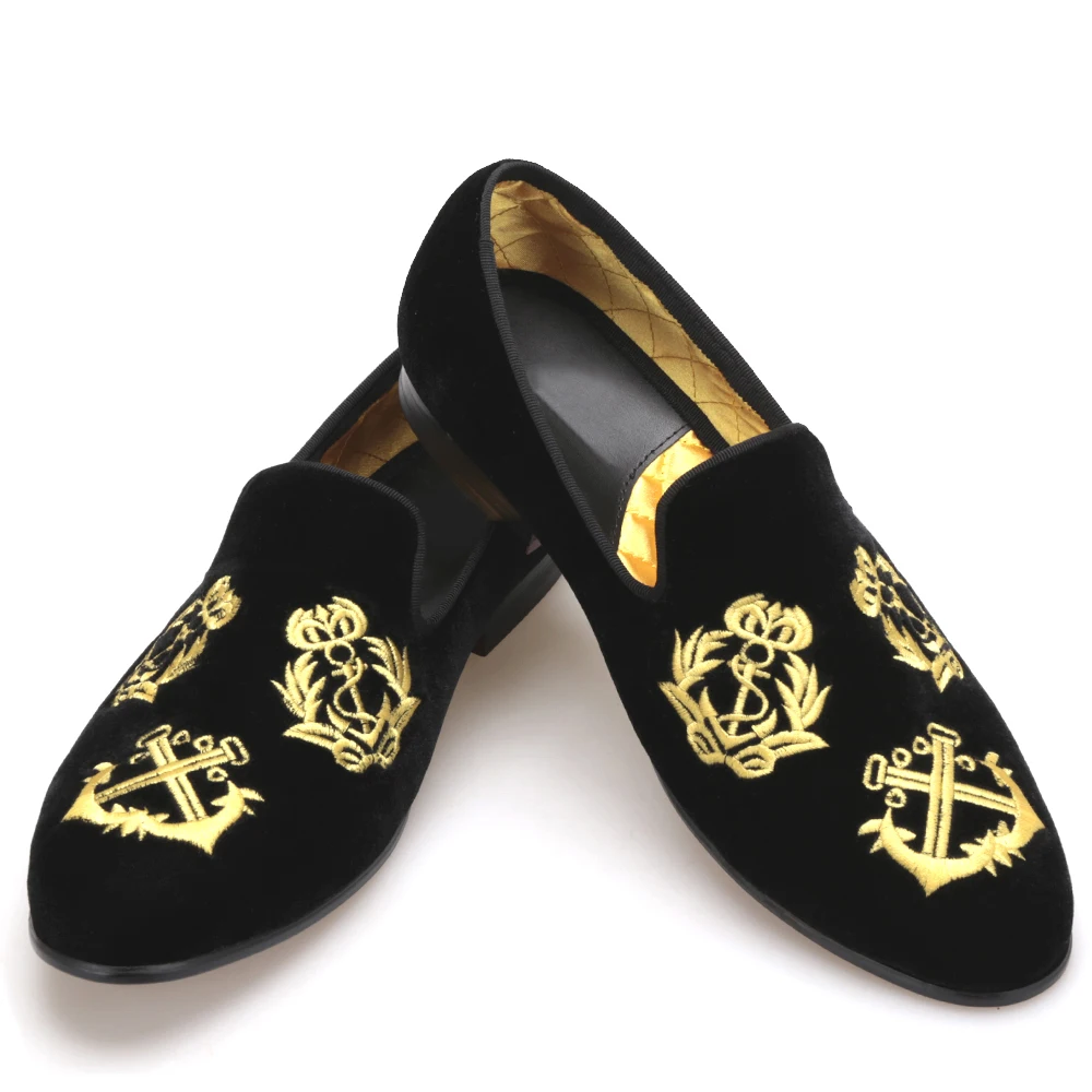Handmade Men Velvet shoes with luxurious embroidery Leather and Satin