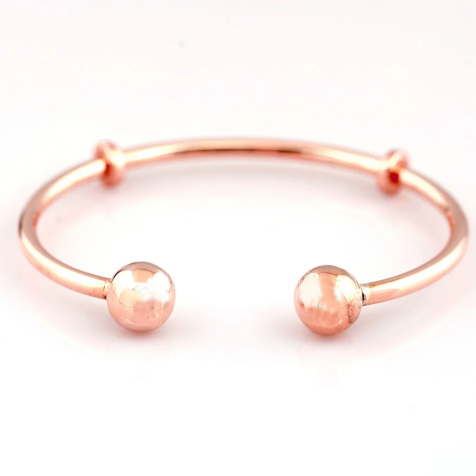 

New 925 Sterling Silver MOMENTS Rose Gold Open Bangle with Signature Caps Bangle Bracelet Fit Bead Charm Pandora DIY Jewelry