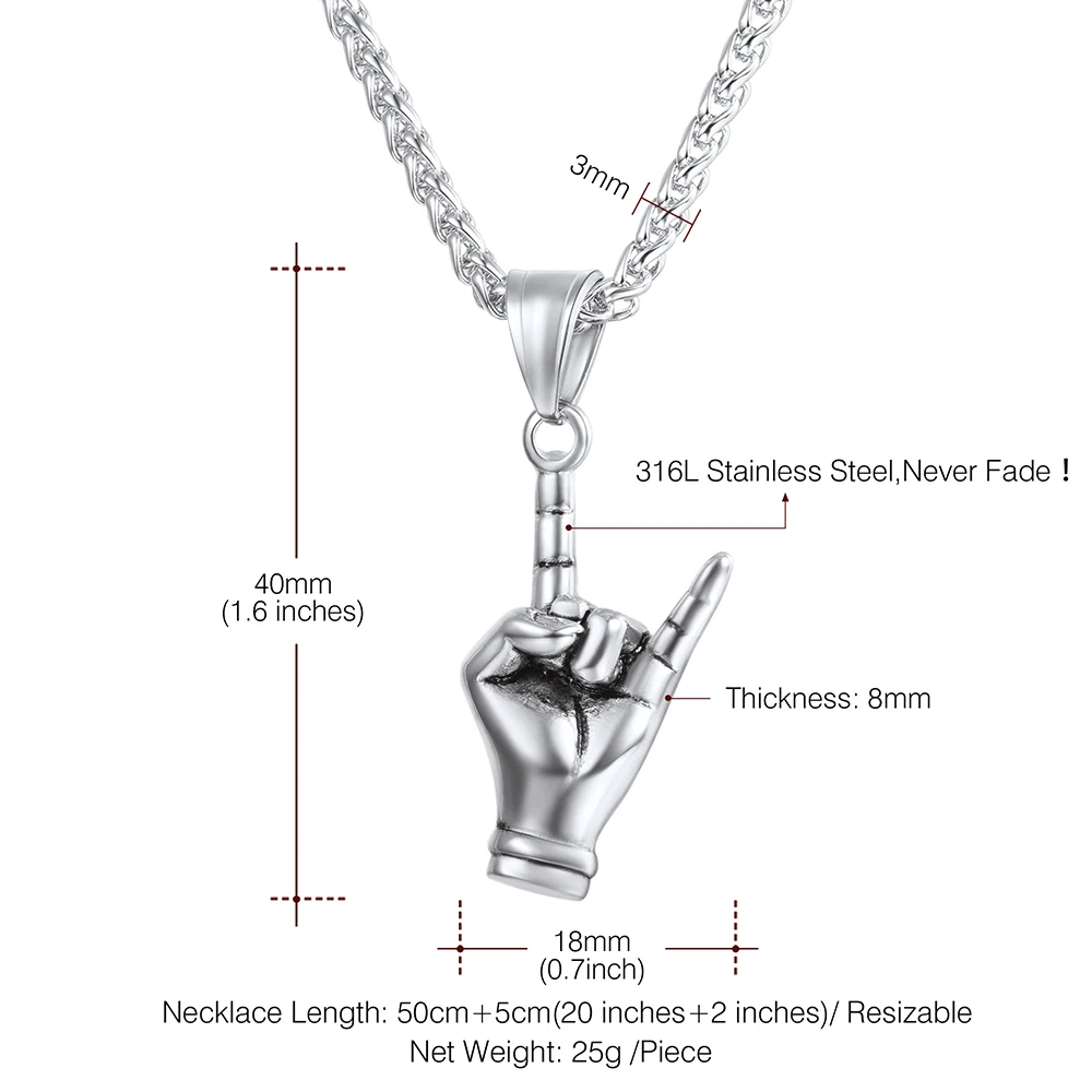 U7 рок палец рука жесты кулон ожерелье из нержавеющей стали s хип хоп ювелирные изделия с цепочкой для мужчин Прямая поставка P1166