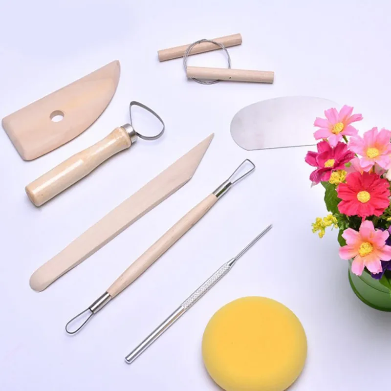 8pcs/set Wooden Handle Pottery Tools Stainless Steal Pottery Ceramics