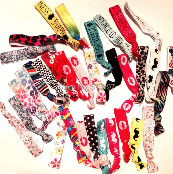 

20 Pcs/lot Cheveron/Dot/Flower Print Knot Elastic Ribbon FOE Hair Ties/Headband Girl Ponytail Holder Hair Accessories PD011