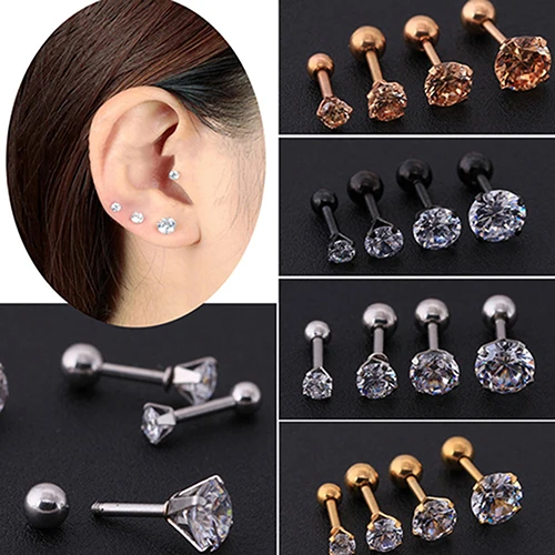 

Men Women Rhinestone Ear Stud Cartilage Tragus Bar Helix Upper Ear Bone Piercing Earring Stud Jewelry Fashion Gift Wholesale