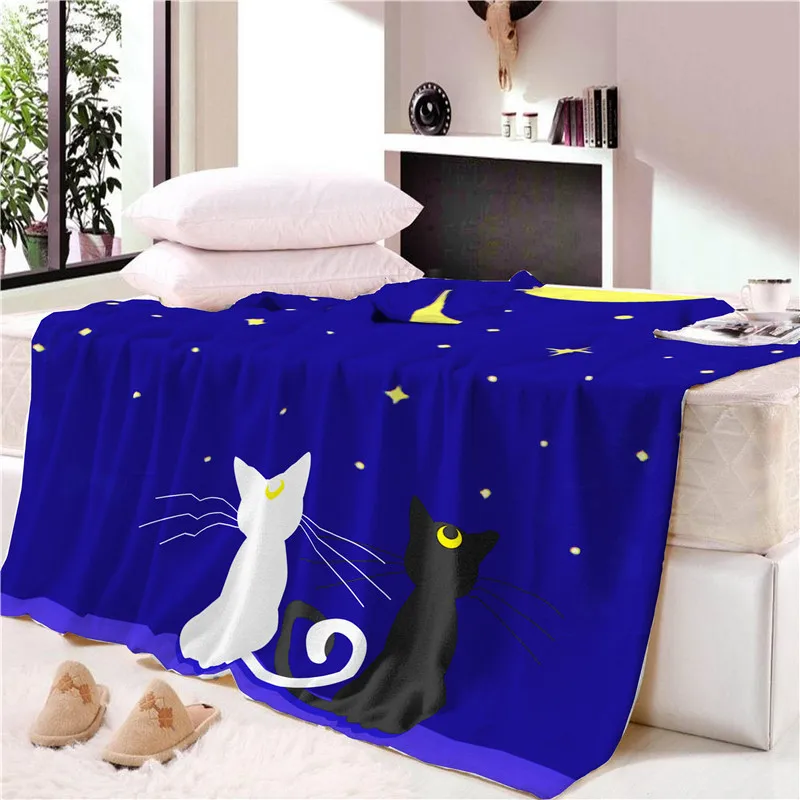 Аниме Сейлор Мун кошка девушка одеяло коврик синие звезды покрывало Луна Кролики мягкий флис пледы одеяло воздух/диван/постельные принадлежности мягкие зимние