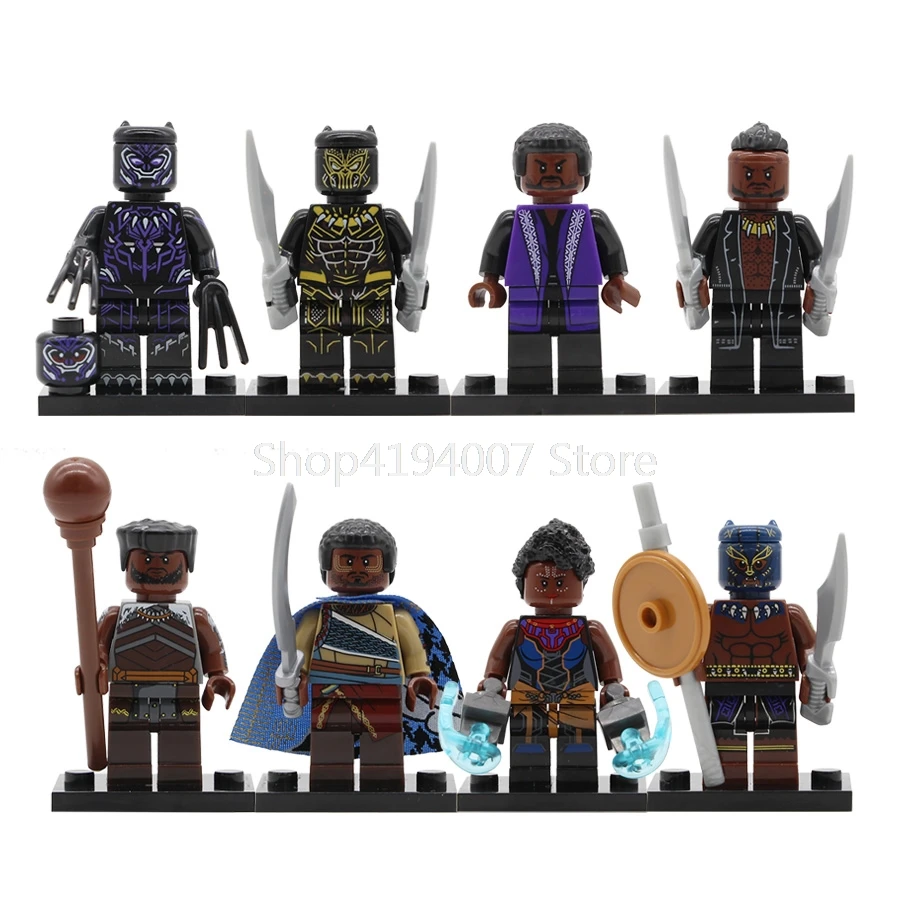 

8pcs Black Panther Marvel Super Hero M'baku Shuri Erik Killmonger W'kabi Movie Building Blocks kits Toys for Children X0191