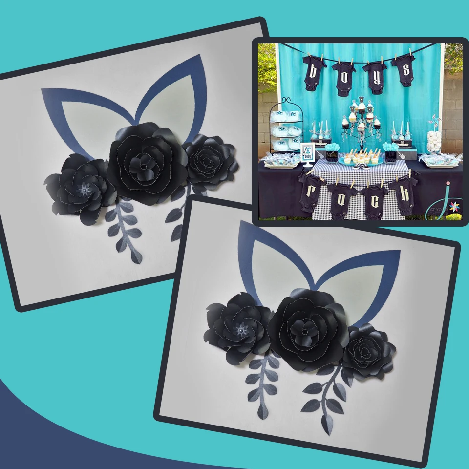 Черные бумажные цветы и листья Cardstock комплект с ушами для свадебных
