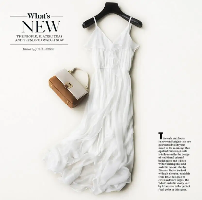 

Bogeda Elegant Silk Dress 2019 Summer Casual V-Neck Simple Style Long Beach Dress Women Fairy White Dresses Free Shipping