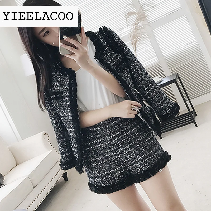 

Dark gray tweed jacket + shorts / skirt suit high-definition custom 2020 autumn / winter women's jacket 2-piece sets of sets