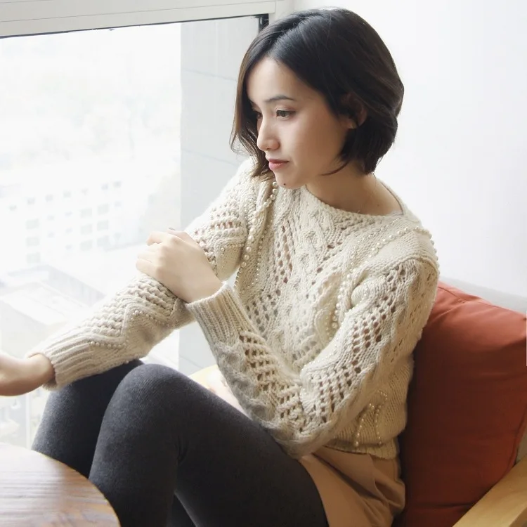 Perla abalorios suéter jumper para las mujeres 2018