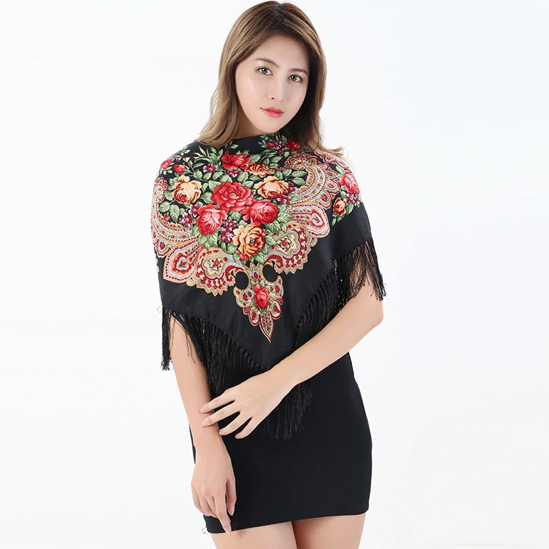 

Free Shipping 2019 New Women's Cotton Warm Fashion scarves wholesale classic Floral carf Fringed big square Size 110*110 cm