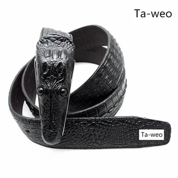 

Fashion Men's Leather Belts, Faux Crocodileskin Leather Belt High Quality, Detachable Crocodile Head Smooth Buckle Belt