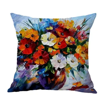 

Vintage Style Oil Painting Flowers Cushion Covers European Retro Birds And Flowers Art Cushion Cover Beige Linen Pillow Case