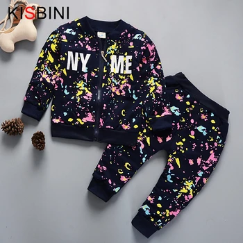 

KISBINI Fashion Baby Boys Girls Clothes Set Jacket Spring Zipper Long Sleeve Colorful Windbreak Coat+Pants Autumn Kids Clothing