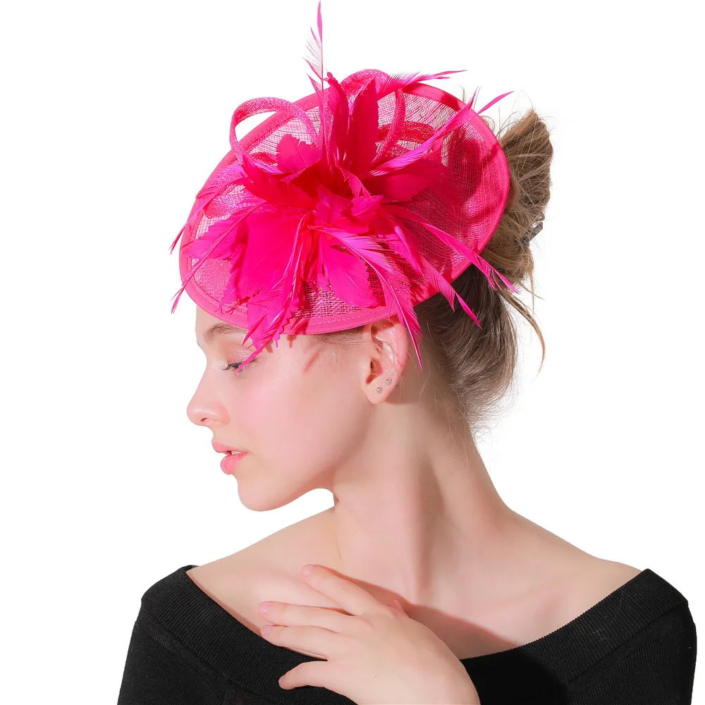 Sinamay Fascinators головных полос шляпа Элегантная Леди Филиппины Топ перо головной убор для женщин официальная вечеринка коктейль праздничный головной убор XMF209