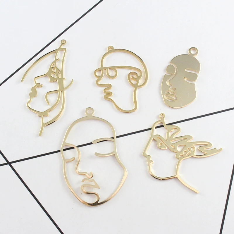 

3PCS Solid Gold Face Charms Abstract Face Pendant Wire Face Charm Bracelet Charms Earring Charms DIY Jewelry Finding