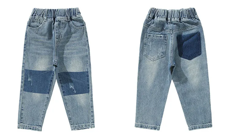 fashion 2018 autumn kids mid waist jeans for boys patchwork denim pants clothing children casual school trousers clothes boys  (11)