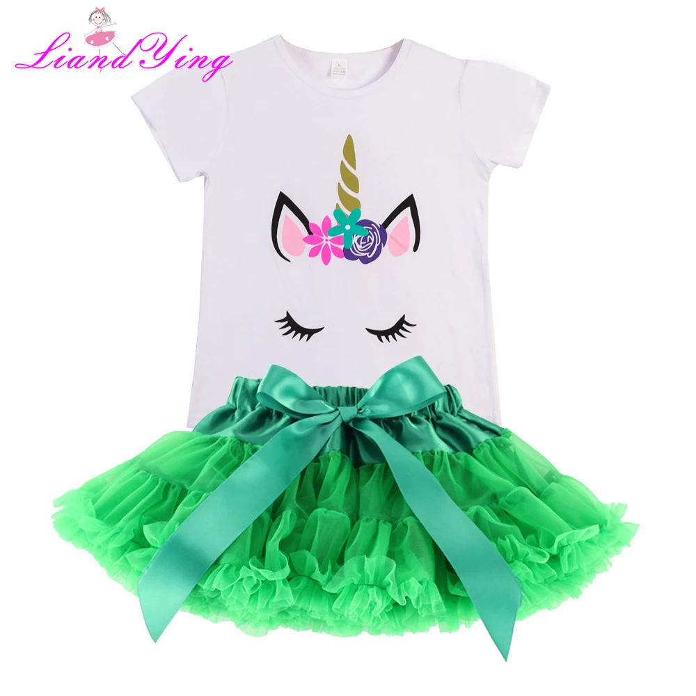 

2023 Summer Baby Girls Clothing Set Children Cartoon Horse Print T-shirt+Pettiskirt 2pcs Suit Kids Clothes Set 2-10Y