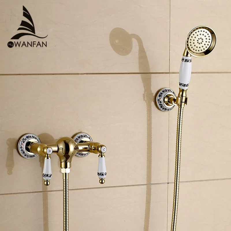 Golden Simple Set Wall mounted Bathroom Shower Faucets Bathtub Faucet Mixer With Hand Shower Head Shower Faucet Sets WF-18027