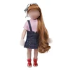 18 inch Girls doll clothes Pink sweater + navy blue denim suspenders American new born dress Baby toys fit 43 cm baby c562