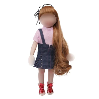 

18 inch Girls doll clothes Pink sweater + navy blue denim suspenders American new born dress Baby toys fit 43 cm baby c562