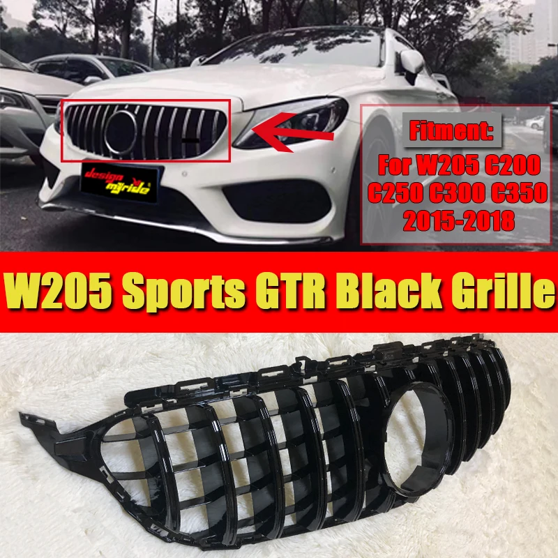 C205 Gt решетка Передняя GTR гриль для Mercedes W205 c180 c200 c250 c300 c43 2015 18 ABS черная