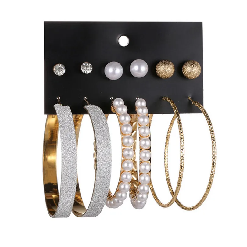 2019 New Fashion Women Girls Multiple Of Creative Diamonds Pearl Matte Large Circle Earrings Ladies Jewelry #E01 (2)