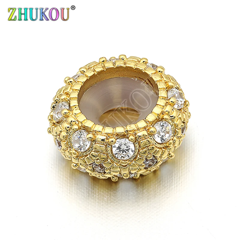 

10mm Brass Cubic Zirconia Round Beads DIY Women Necklace Pendant Jewelry Accessory Findings, Hole: 3.5mm, Model: VZ158