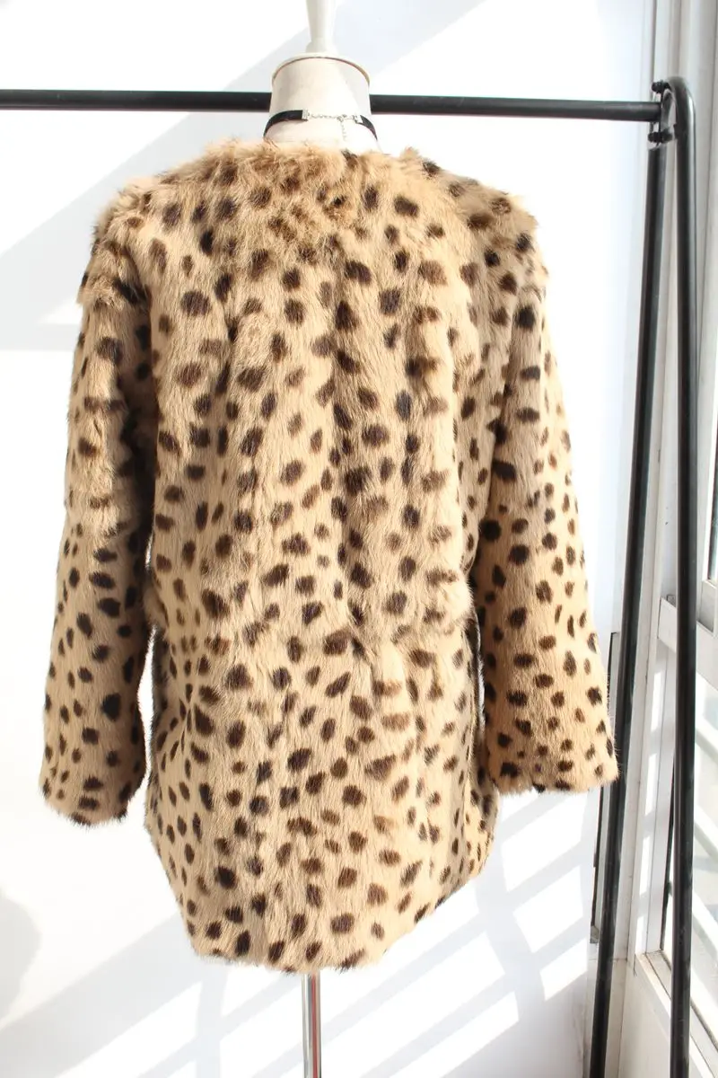 natural rabbit fur coat long sleeve leopard color (4)