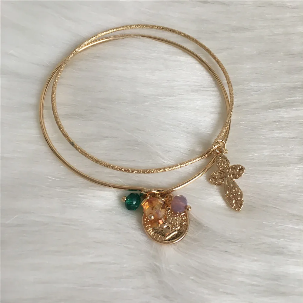 

FASHION JEWELRY GOLD COLOR PLATING CROSS COIN BEAD CHARM BANGLE FOR WOMEN GIRL