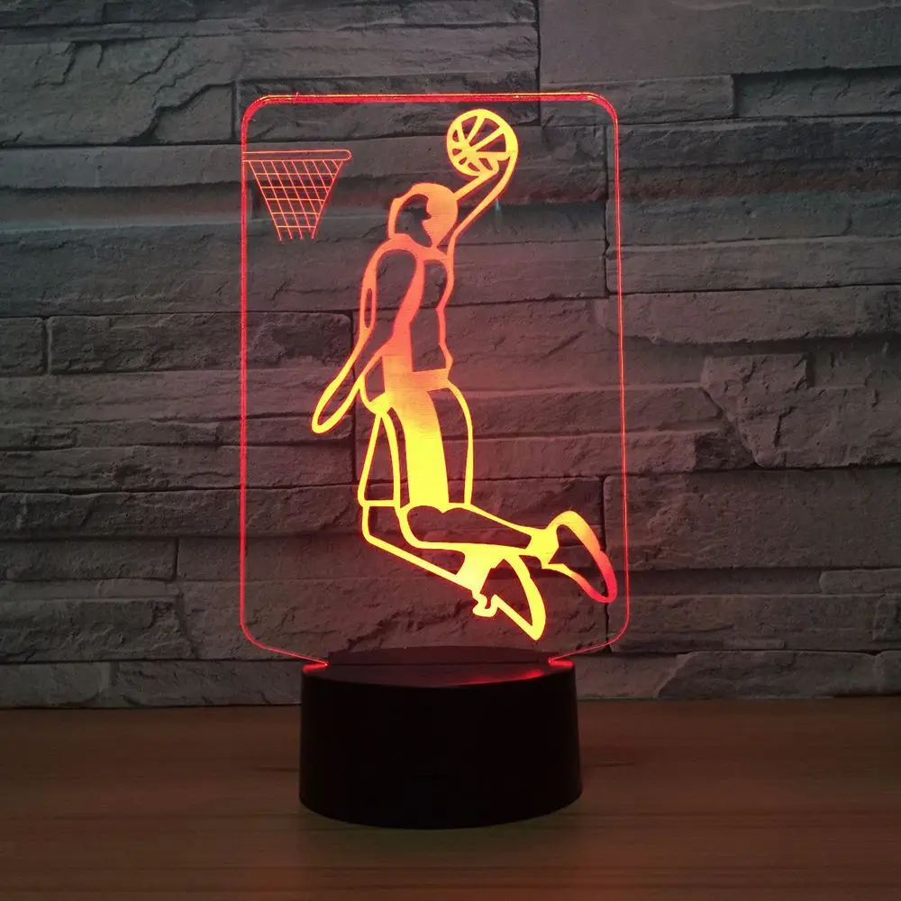 Slam Dunk Play Basketball 3D LED Lamp Lighting 7 Color Change Sport 3D Night Light Home Room