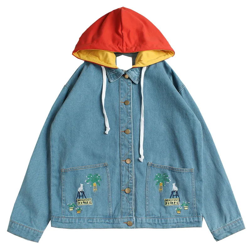 Casual Hooded Denim Jacket For Women BF Jeans Jacket