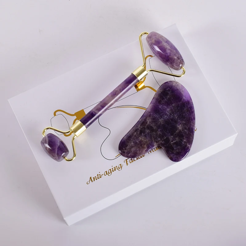 Amethyst Face Roller Gua Sha Tool Set Facial Neck Massage Natural Stone Jade Roller Slimming Anti Wrinkle Cellulite Beauty Amethyst Face Roller Gua Sha Tool Set Facial Neck Massage Natural Stone Jade Roller Slimming Anti Wrinkle Cellulite Beauty