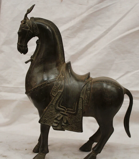 

JP S0522 14"China Chinese Bronze Zodiac Year Tang stand Horse Fengshui Statue B0403