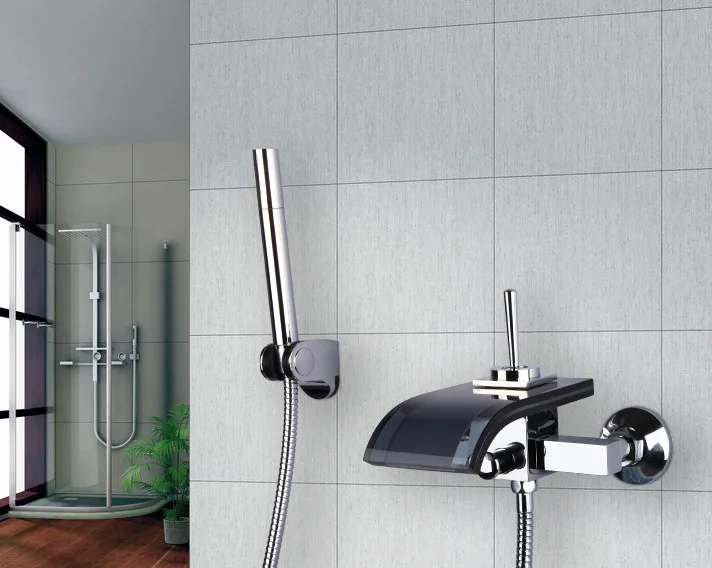 8206B Construction &amp Real Estate Chrome Black Glass Spout Waterfall Bathroom Bath Shower Faucets | Обустройство дома
