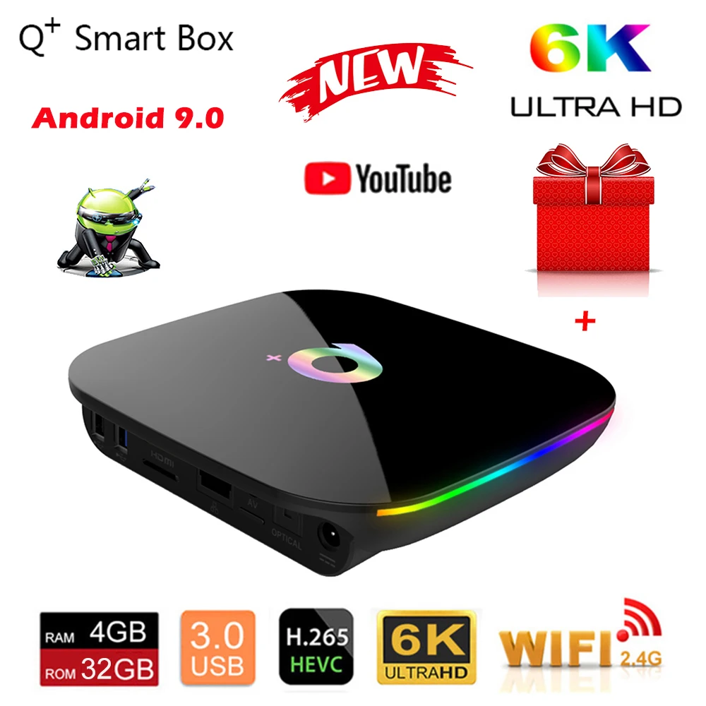 Q Plus Smart tv Box Android 9 0 ТВ-приставка 4 Гб ОЗУ 32 ПЗУ четырехъядерный 6K H.265 USB 3 HD 2 4G wifi Netflix
