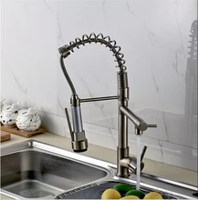 Luxuxchrom & Nickel Doppel Auslauf Unten Ziehen Spüle Wasserhahn Einzigen Handgriff Messing Küchenmischbatterien
