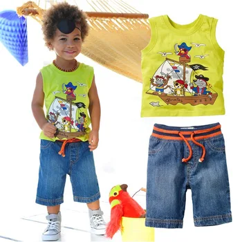

Baby's Sets Baby Clothing baby boy's two pieces sets T shirts+jeans pants cotton baby summer short sets whole sale hot 80-120cm