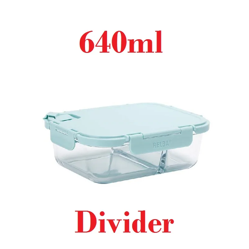 

640ml Glass Lunch Box with 2 Compartments Microwavable Leakproof Blue