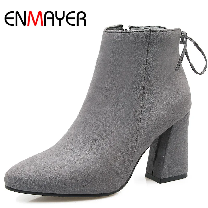 

ENMAYER Short Boots Shoes Woman High Heels Pointed Toe Ankle Boots for Women Plus Size 34-47 Black Red Gray Boots Womens
