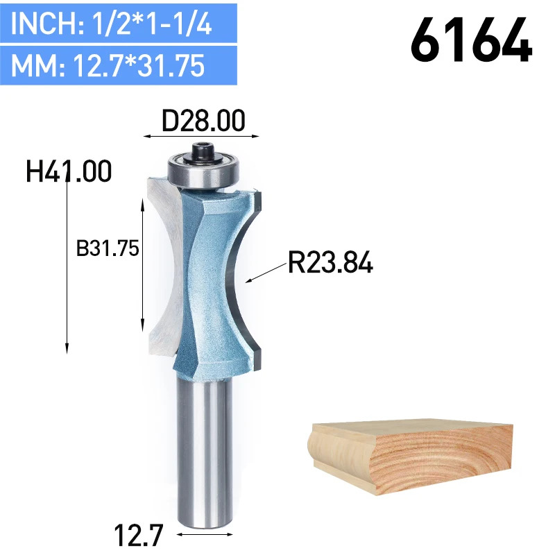 HUHAO 1 шт. 1/2 дюйма хвостовик полукруглый бит 2 Флейта концевая фреза для дерева с подшипник, деревообрабатывающий инструмент фреза - Длина режущей кромки: 6164