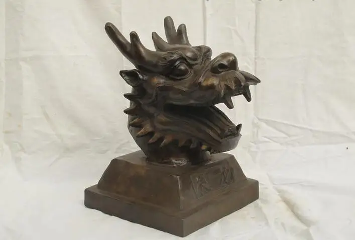 

free Chinese Folk carved Bronze Palace Zodiac Dragon Head statue fast