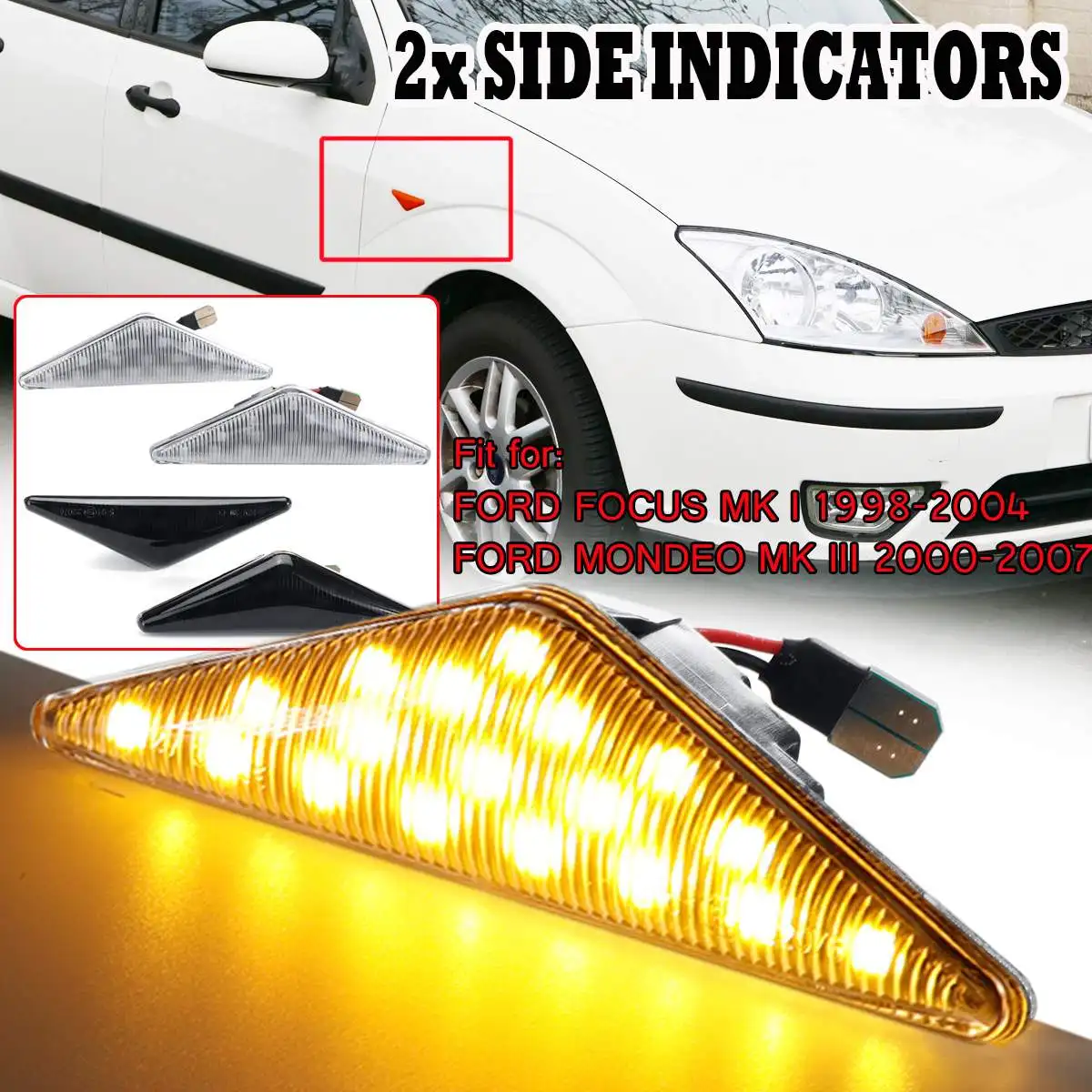 

Audew 2pcs LED Side Marker Lights 12V Turn Signal Light Side Repeater Lamp Panel Lamp For Ford for Focus Mk1 For Mondeo Mk3