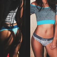 Новинка, шорты для йоги, женские сексуальные стринги с буквенным принтом, низкая талия, сексуальные бедра, бесшовные, хлопок, ткань, женские трусики в форме треугольника