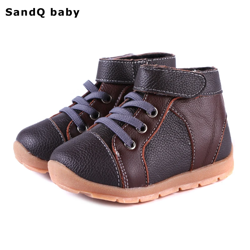 2016 New Autumn Genuine Leather Cotton Padded Boys Boots Fashion High Top Flat Children Sneakers Slip