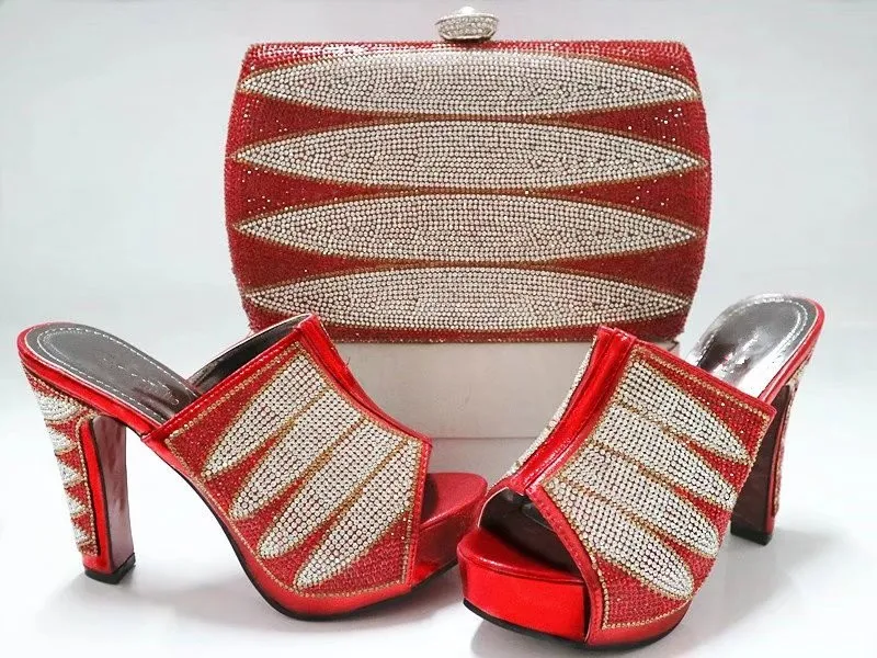 

2017 New Italian Style Shoes And Bag Set High Quality Fashion Summer High Heels Shoes And Bag Set For Party Red Color G16
