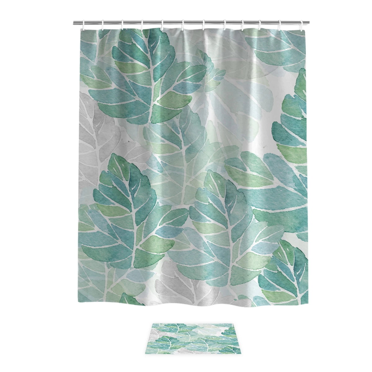 Green Cartoon Leaves Shower Curtain Bath Sets With Rugs 2 Piece Bathroom Set Bathroom Decor Set Waterproof Inside Toilet Fabric Shower Curtains Aliexpress