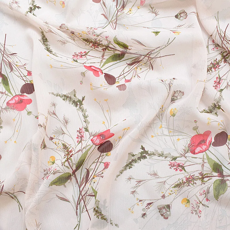 

2019 new silk silk chiffon fabrics spring and summer printed fabrics light pink floral soft base