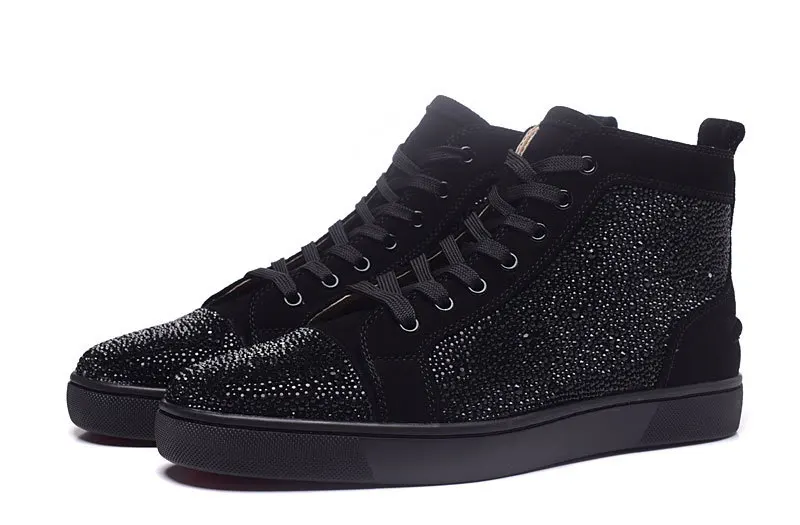 Men Designer Shoes Unisex Bling Blue Glitter Spike Studs Red High Top Bottom Brand Fashion Luxury Boots Outdoor Casual Shoes Men